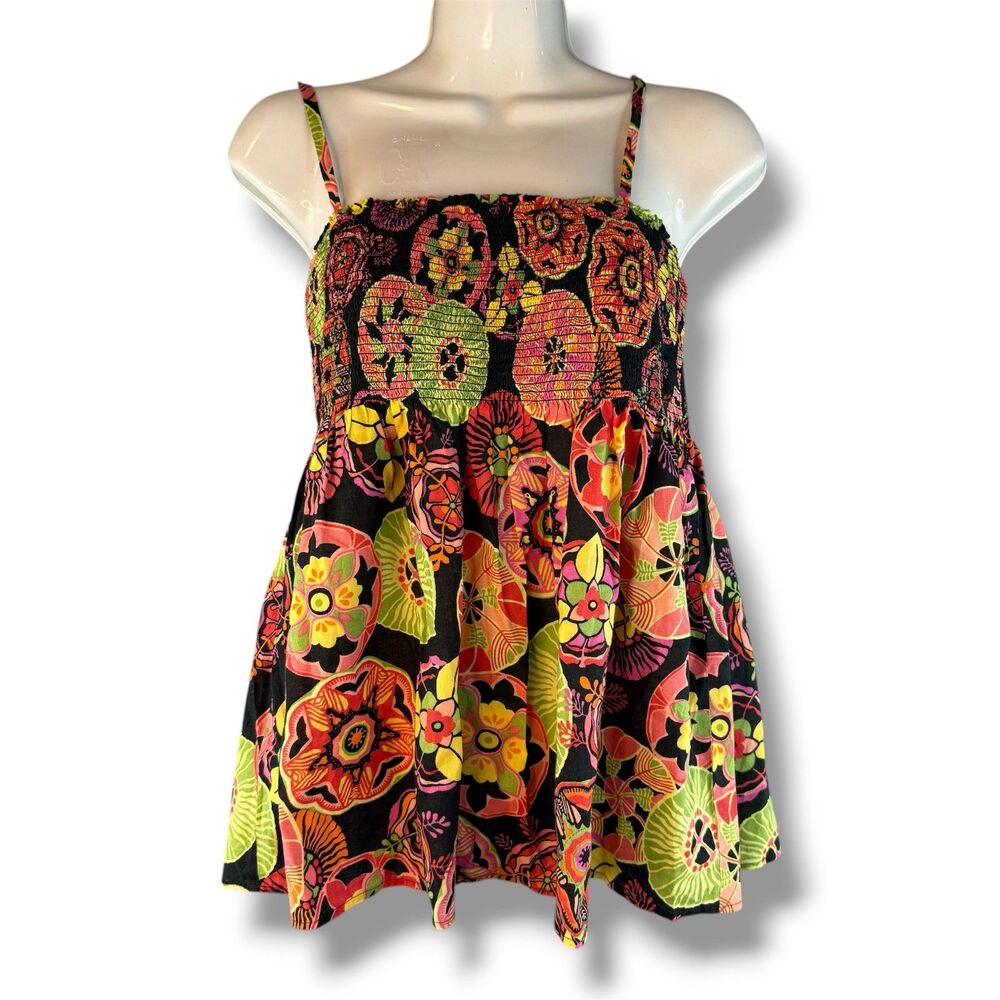 Ann Taylor Loft Floral Multicolor Tank Top Boho/Fairy Y2K Size L 100% Cotton